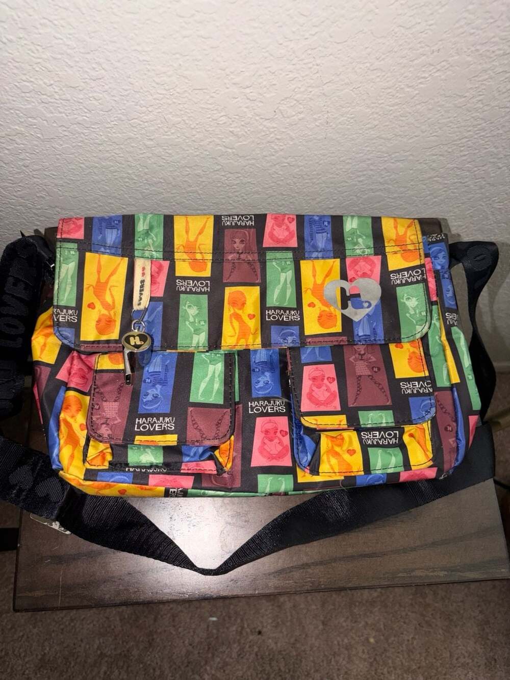 Harajuku Lovers Gwen Stefani Multi-Color Anime Print Messenger Crossbody Bag wit